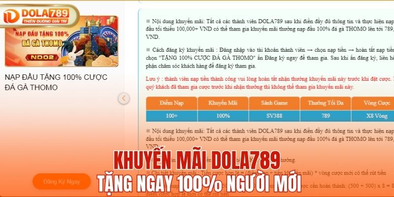 Khuyến mãi DOLA789 tặng ngay 100% người mới