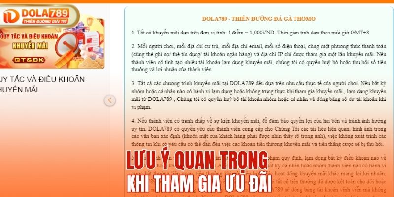 Lưu ý cần nắm khi tham gia khuyến mãi DOLA789